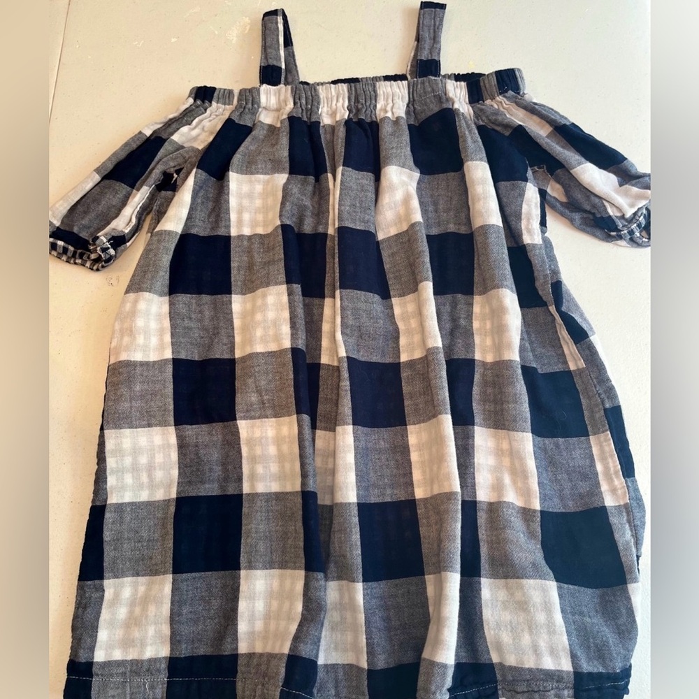 Joe Fresh Girls Navy Plaid Gingham Dress, Size M